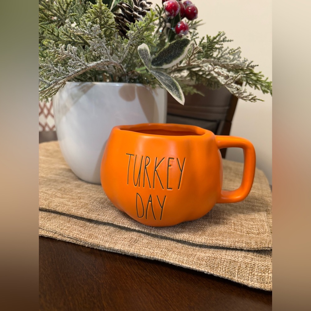 RAE DUNN Pumpkin TURKEY DAY Orange Mug Harvest Fall Holiday Thanksgiving New